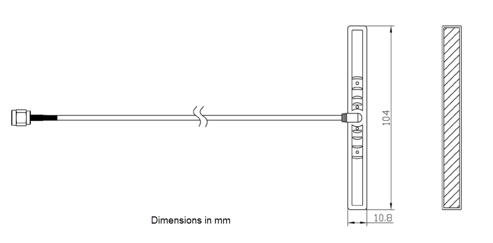 Mechanical Drawing - Siretta Alpha 1A Adhesive T-bar Antennas